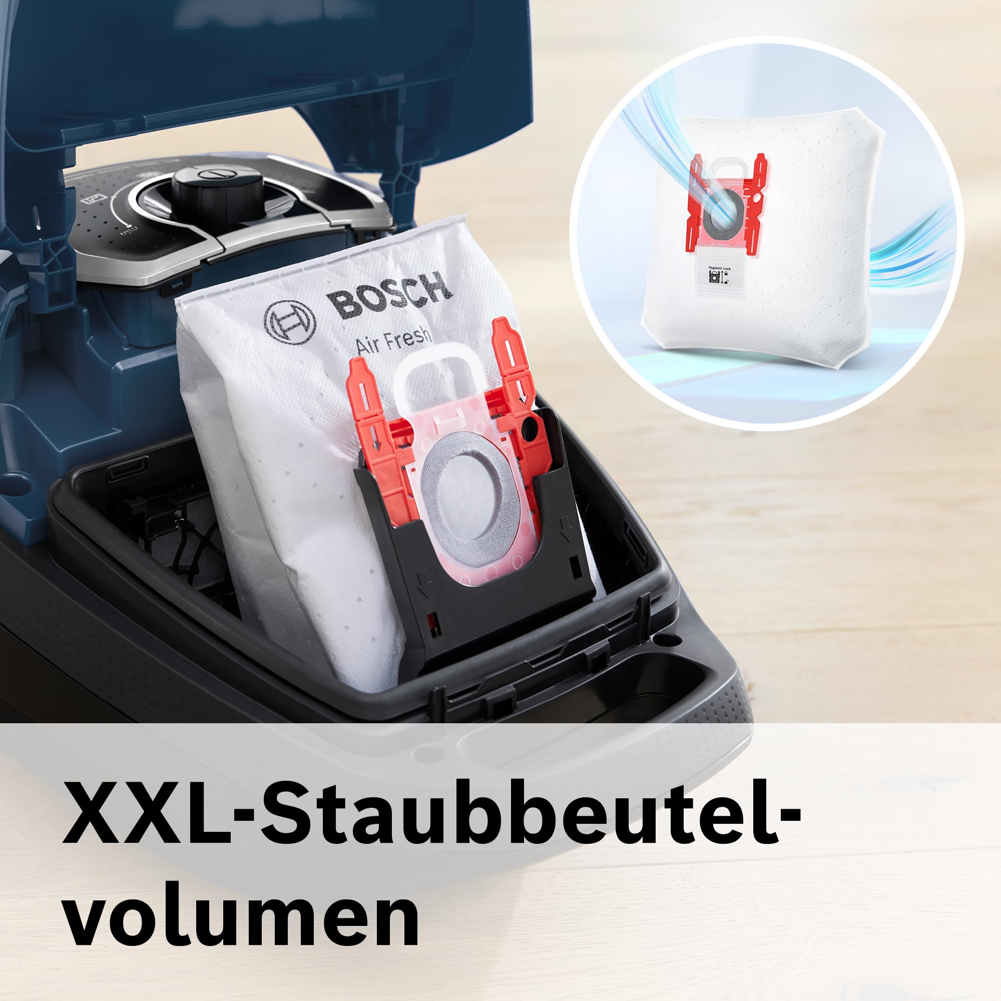 Bosch Staubsauger mit Beutel Serie 8 BGL8XPER, ideal für Allergiker, Hygiene-Filter, 10 Jahre Motorgarantie, XXL-Polsterdüse, XXL-Fugendüse, langes Kabel, Made in Germany, leise, 700 W, blau