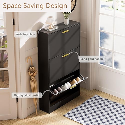 Miniatura 4 de LYNSOM Armario de zapatos, organizador de zapatos con 3 cajones abatibles, moderno almacenamiento de zapatos de entrada con pantalla superior,