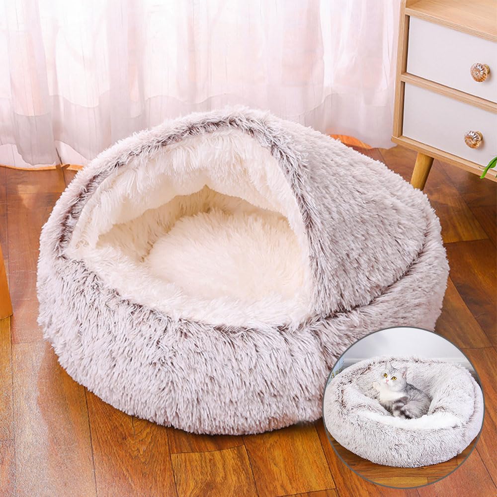 DOTBUY-SHOP Dog Bed Washable, Soft Comfy Cat Bed Felt Donut Dog Bed, Dual-Use Pet Bed With Slip-Resistant Bottom, Orthopedic Dog Beds Gift for Small Dogs and Cats (40cm,Gradient Coffee)