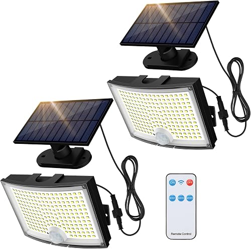 Adiding Solar Flood Lights Outdoor 2-Pack, 202 LED 2800LM Motion Sensor Security Lights with Remote & 16.4ft Cable Adiding Solar Flood Lights Outdoor 2-Pack, 202 LED 2800LM Motion Sensor Security Lights with Remote & 16.4ft Cable