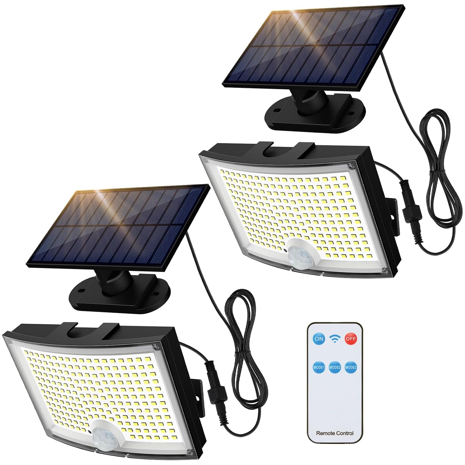 Adiding Solar Outdoor Lights 202 LEDs Flood Lights with 16 4 ft Cable Remote Control Solar Motion Sensor