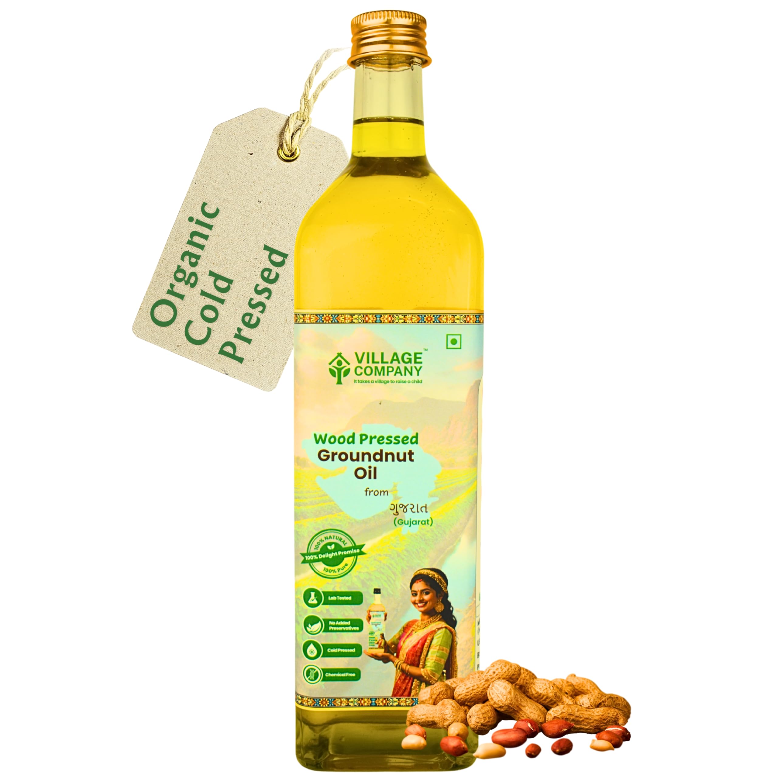 Village Company Wood Pressed Groundnut Oil 1 Litre | Glass Bottle | Organic Peanut Oil | Glass Bottle | Kacchi Ghani | Kolhu//Chekku/Ganuga | Chemical-Free | Cold Pressed Groundnut Oil for Cooking (B0D35XX5JF) Amazon Price History, Amazon Price Tracker