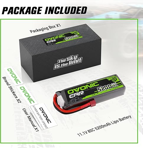 Miniatura 6 de OVONIC 3S Lipo Battery 5200mAh 11.1V 80C Batería RC con conector T estilo Dean para coches RC, barco, camión, helicóptero, avión de carreras, modelos