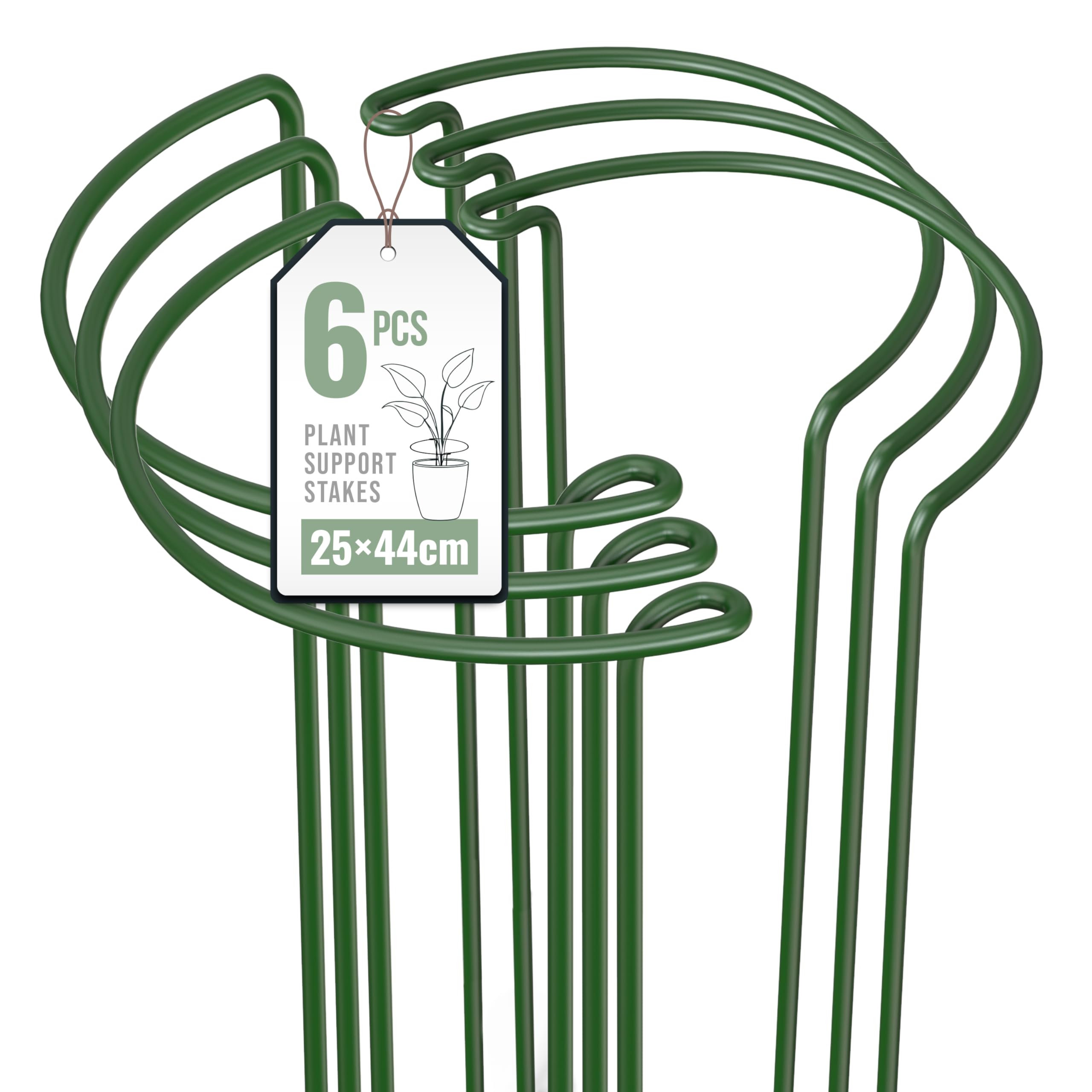 6 Pack Plant Support Stakes 25×44cm,Metal Plant Supports Ring Cage for Garden Sturdy Half Round Garden Plant Supports for Vegetable, Tomatoes, Peony, Roses, Lavender, Flowers