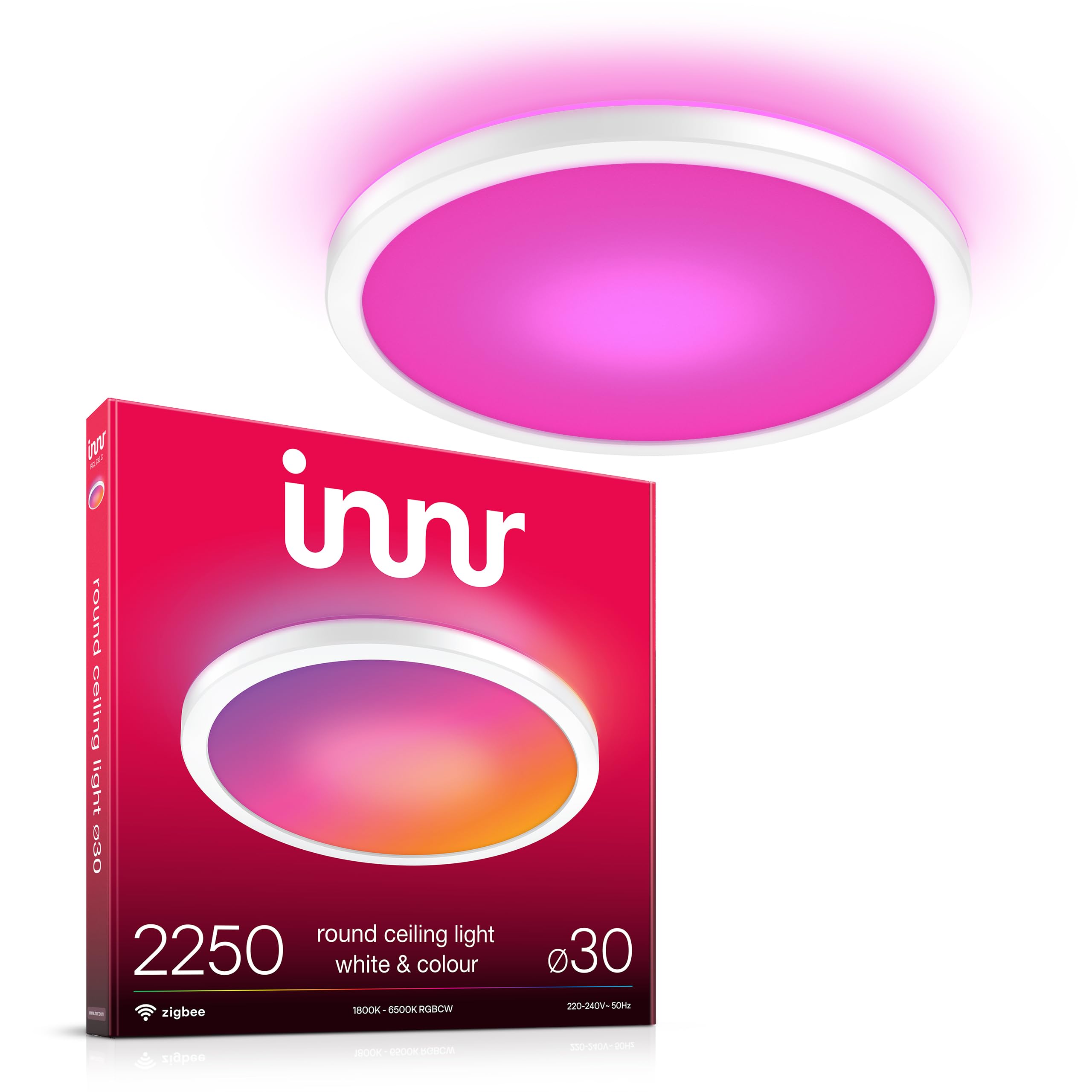 innr innr Lámpara Techo Inteligente, Zigbee, Funciona con Hue* y Alexa (Requiere Puente), Luz LED Blanca y Colores, RGB, Plafon LED Salon Regulables, 30cm, 2250 Lúmenes