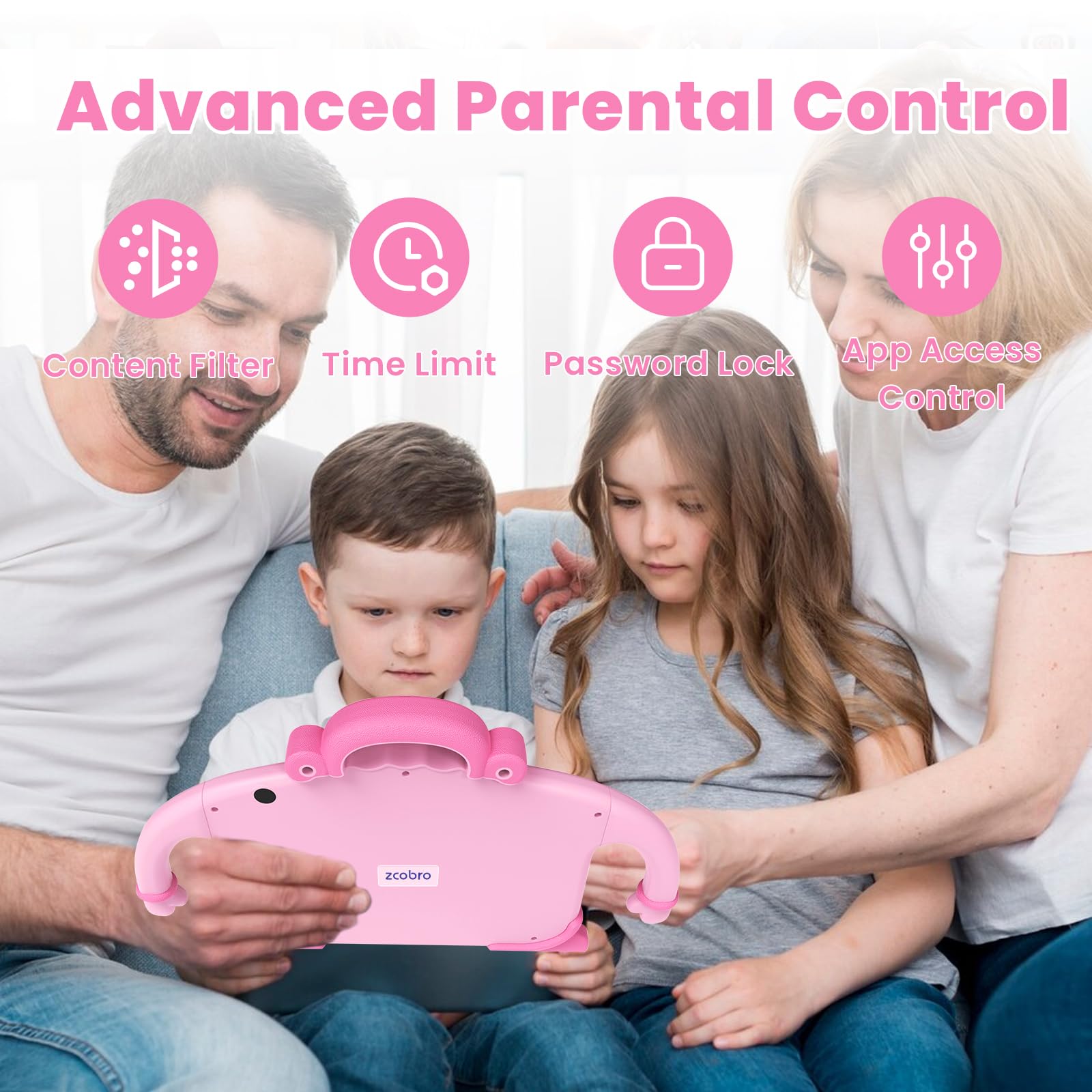 zcobro Tablet dla dzieci 7 cali, 32 GB z YouTube Dzieci, tablet edukacyjny z WiFi dla najmłodszych, edukacja, stojak na Androida, aplikacje Netflix