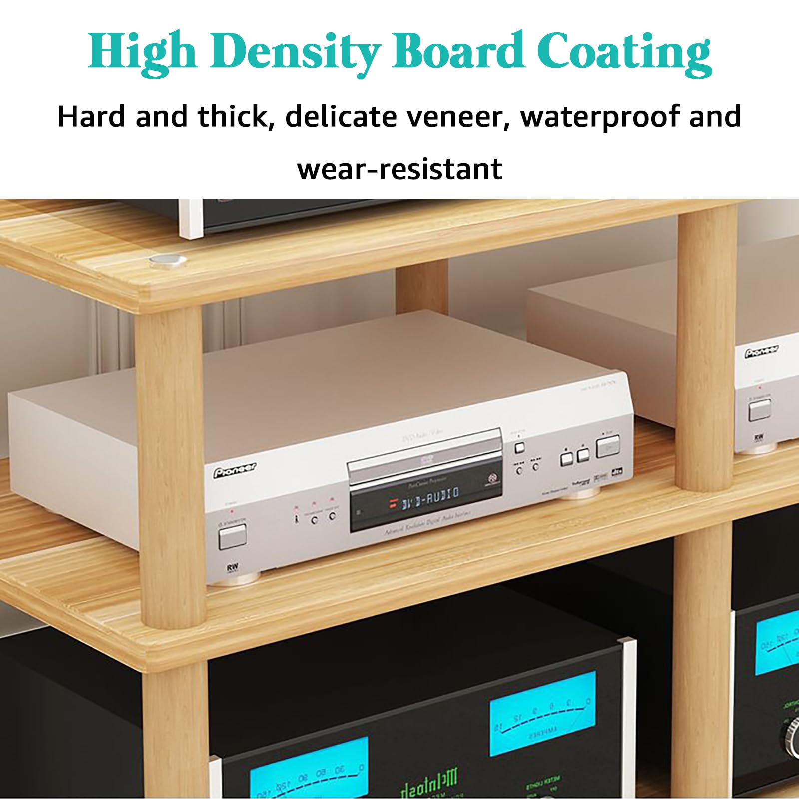 Supporto multimediale AV con 2/3/4 livelli, giradischi, lettore DVD e CD, mobile multimediale regolabile, rack stereo per intrattenimento, mensola per consolle, noce, 4 livelli
