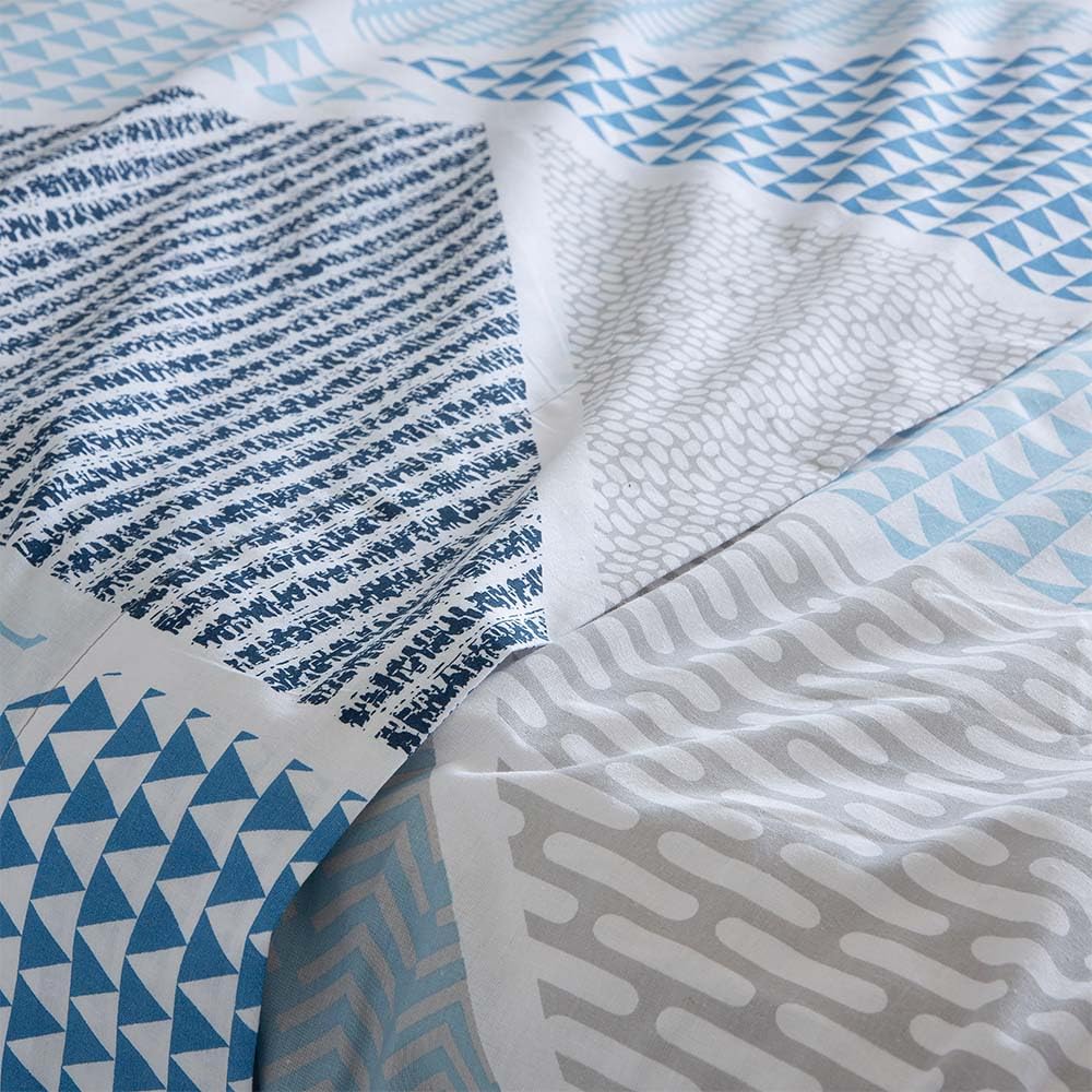 COTTON ARTean Juego de sabanas Cama de 150 Algodón poliéster GEKA Azul | Incluye 4 piezas: encimera, bajera ajustable, 2 fundas de almohada. Certificado OEKO-TEX