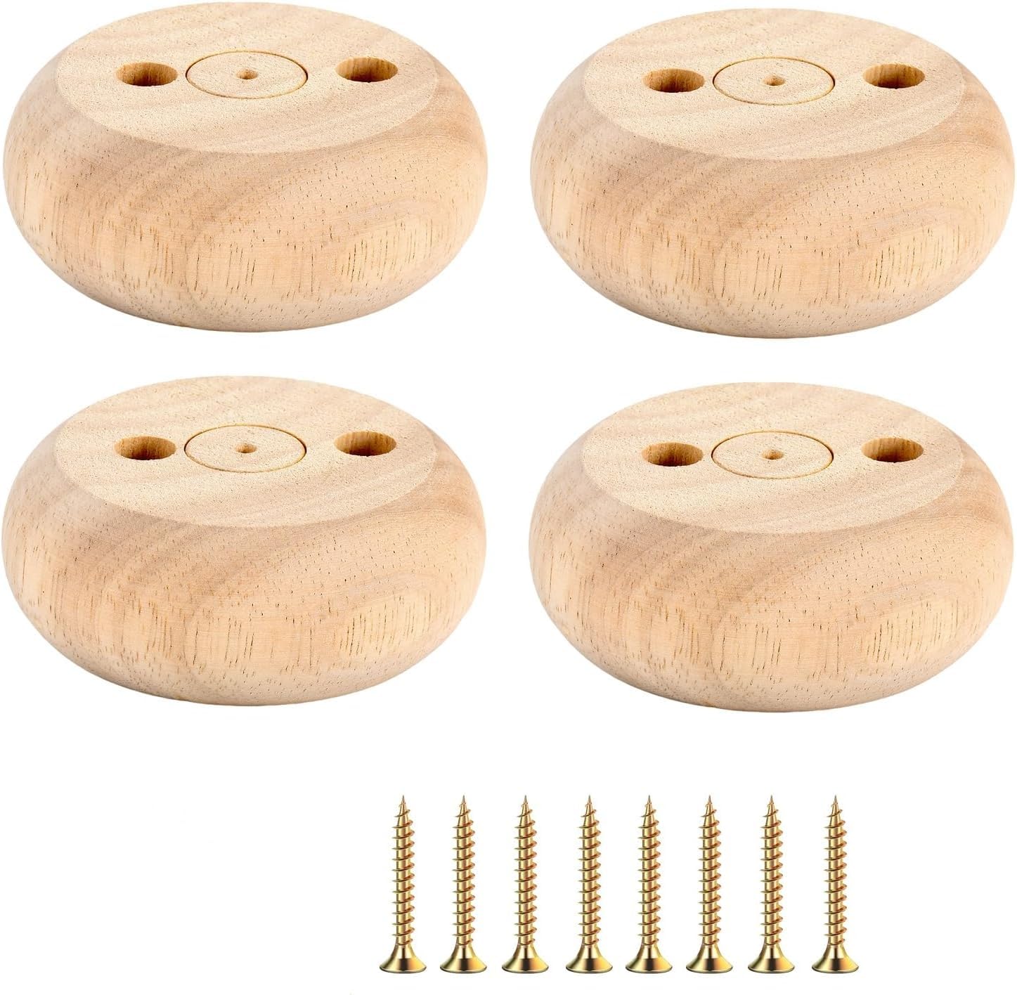Metany Set of 4 Unpainted Bun Feet Furniture feet 3cm/1.18inch Tall Solid Hardwood Round Ottoman Couch Sofa Legs Cabinet Ottoman DIY Wood Furniture Legs