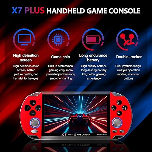 Miniatura 4 de X7 Plus Retro Portable Mini Handheld Video Game Console Built-in 10000 Games, 8-Bit 5.1 Inch LCD for Ki-ds Game Player Built-in 10000 Games - Red