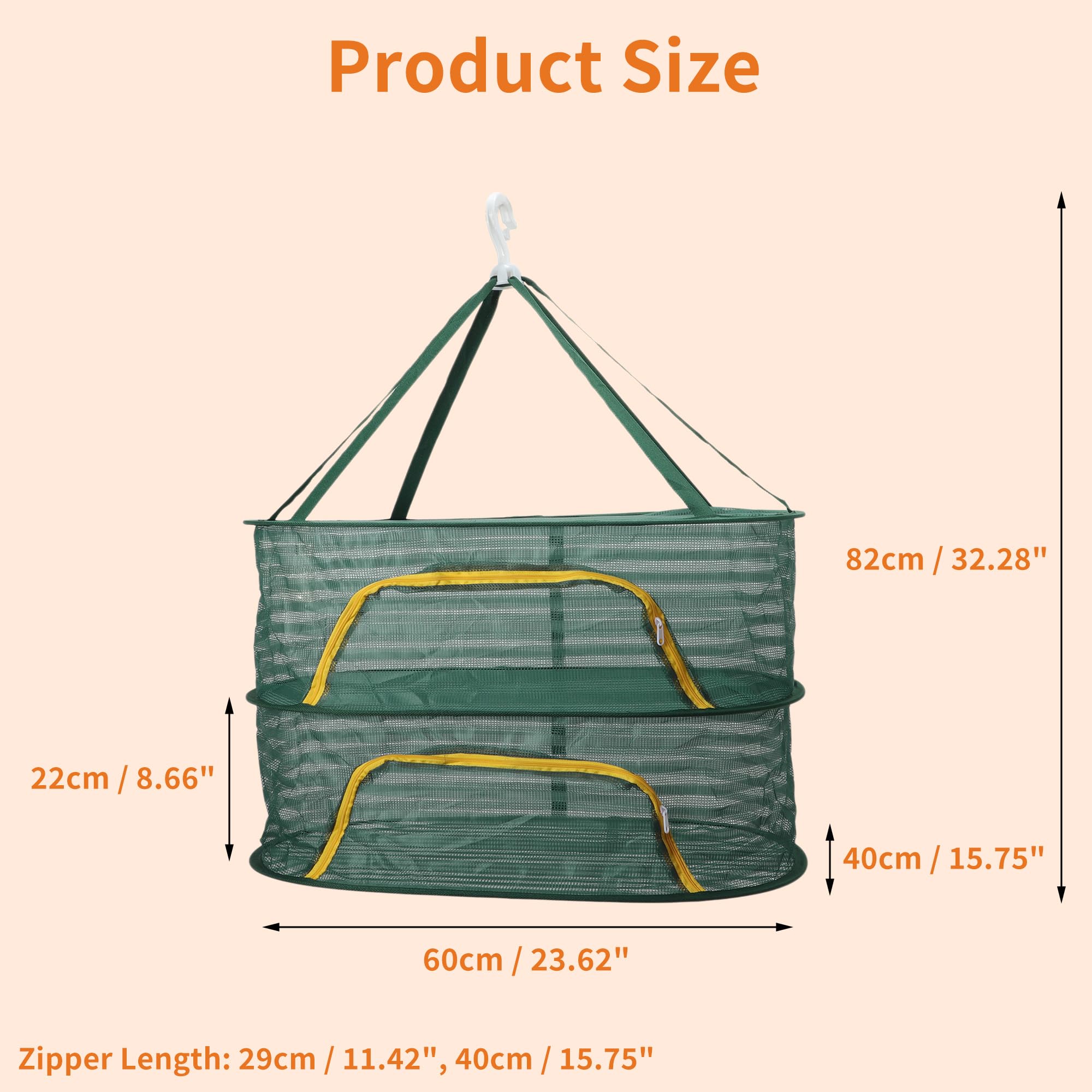 Rete per Essiccazione Erbe con Zip, Rete Mesh Sospesa Pieghevole, Cestello Sospeso per Semi Germogli Frutta Verdura Erbe 2 Strati