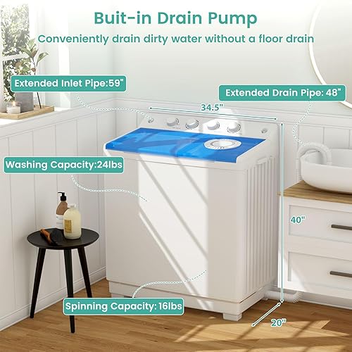 Miniatura 7 de Auertech Lavadora portátil de 40 libras, lavadora portátil grande para apartamentos con lavadora de 24 libras y giratoria de 16 libras, lavadora de