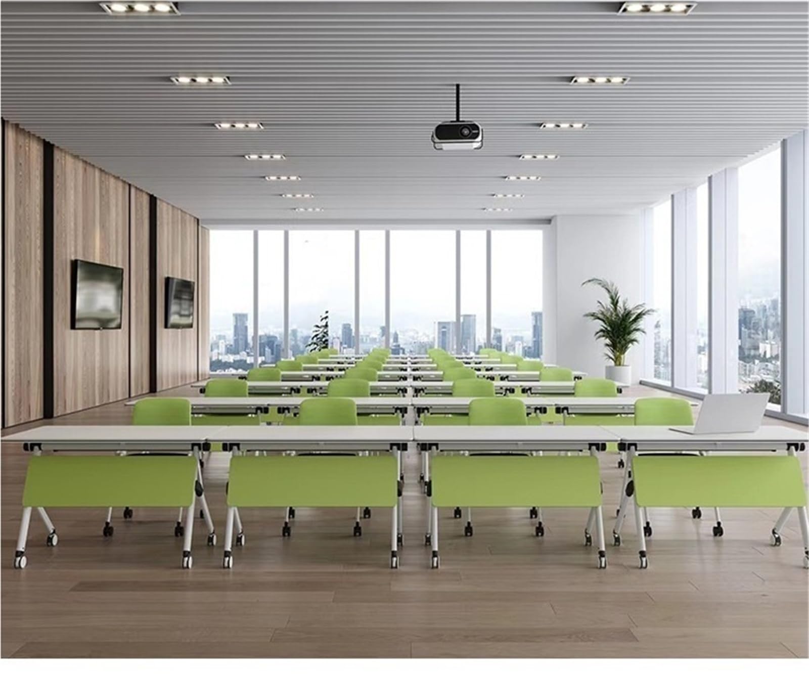 Przenośny składany stół konferencyjny z kółkami, drewniane biurko konferencyjne do mobilnego treningu klasy i użytku na imprezach (119 cm x 61 cm x 75 cm)