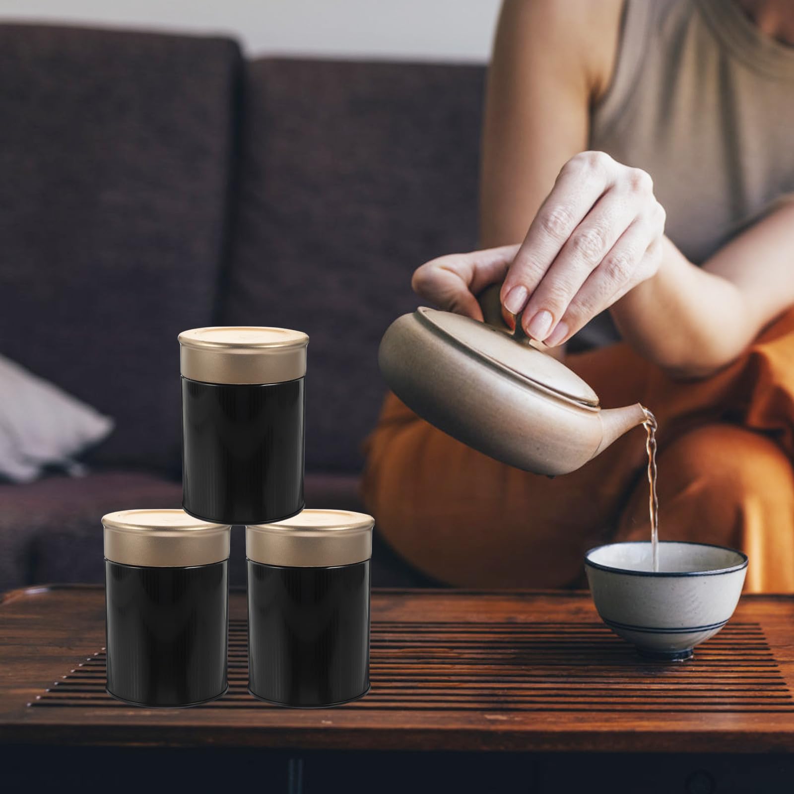 Ciieeo 6 Latas de Té de Hojalata Negras, Envases de Almacenamiento Herméticos para Té Suelto y Bolsitas, Organizadores Portátiles para Cocina y Hogar, Set de 6 Piezas
