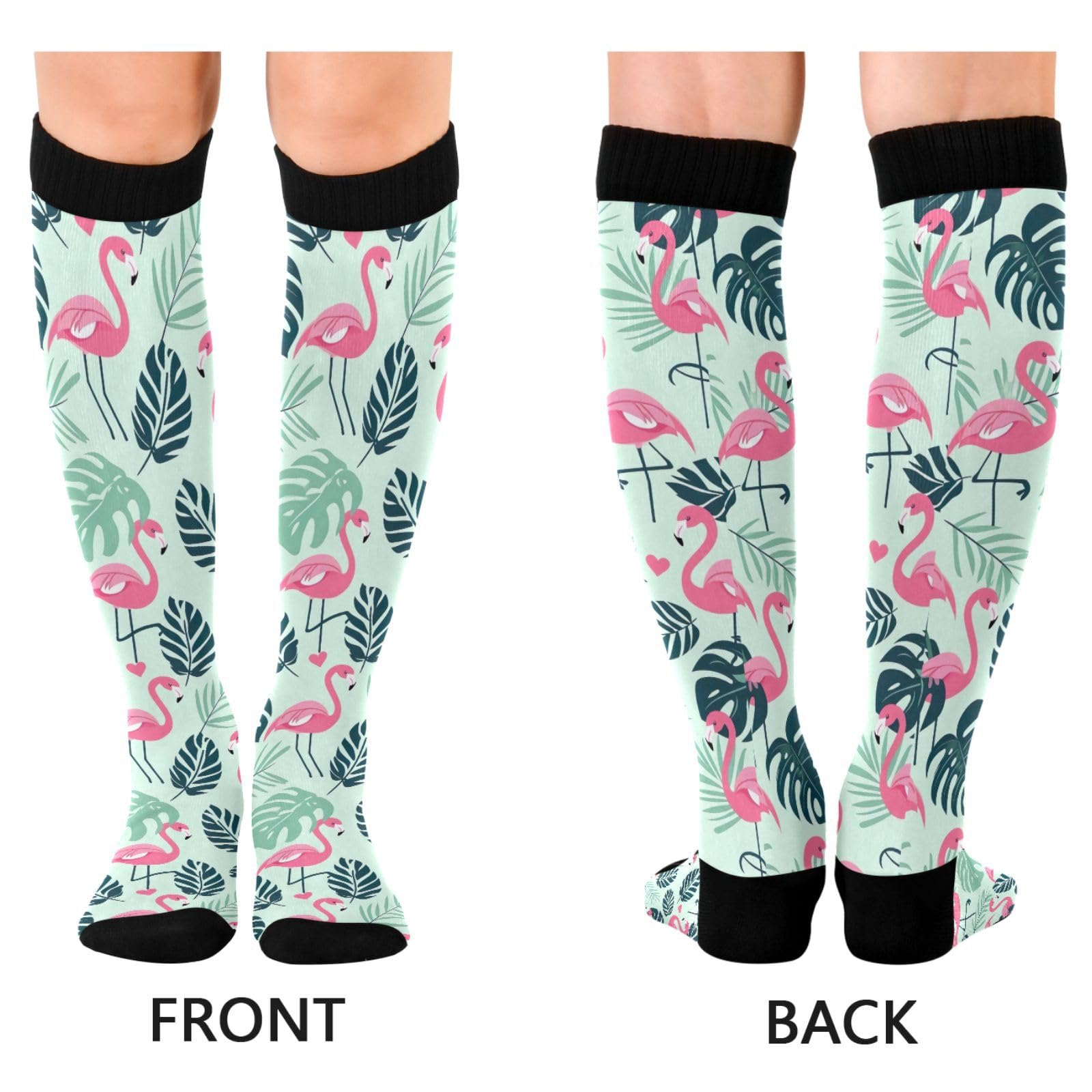 GakkiGii Flamingo & Leaf Compression Socks for Women & Men – Knee High Support for Running, Nurses, Travel, Workout – 1 Pair