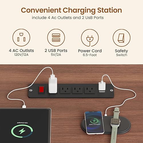 Miniatura 8 de SEDETA Farmhouse Escritorio Eléctrico de Pie en Forma de L, 63" x 67" Ajustable en Altura, Escritorio Ejecutivo de Oficina en Casa con Cajones y