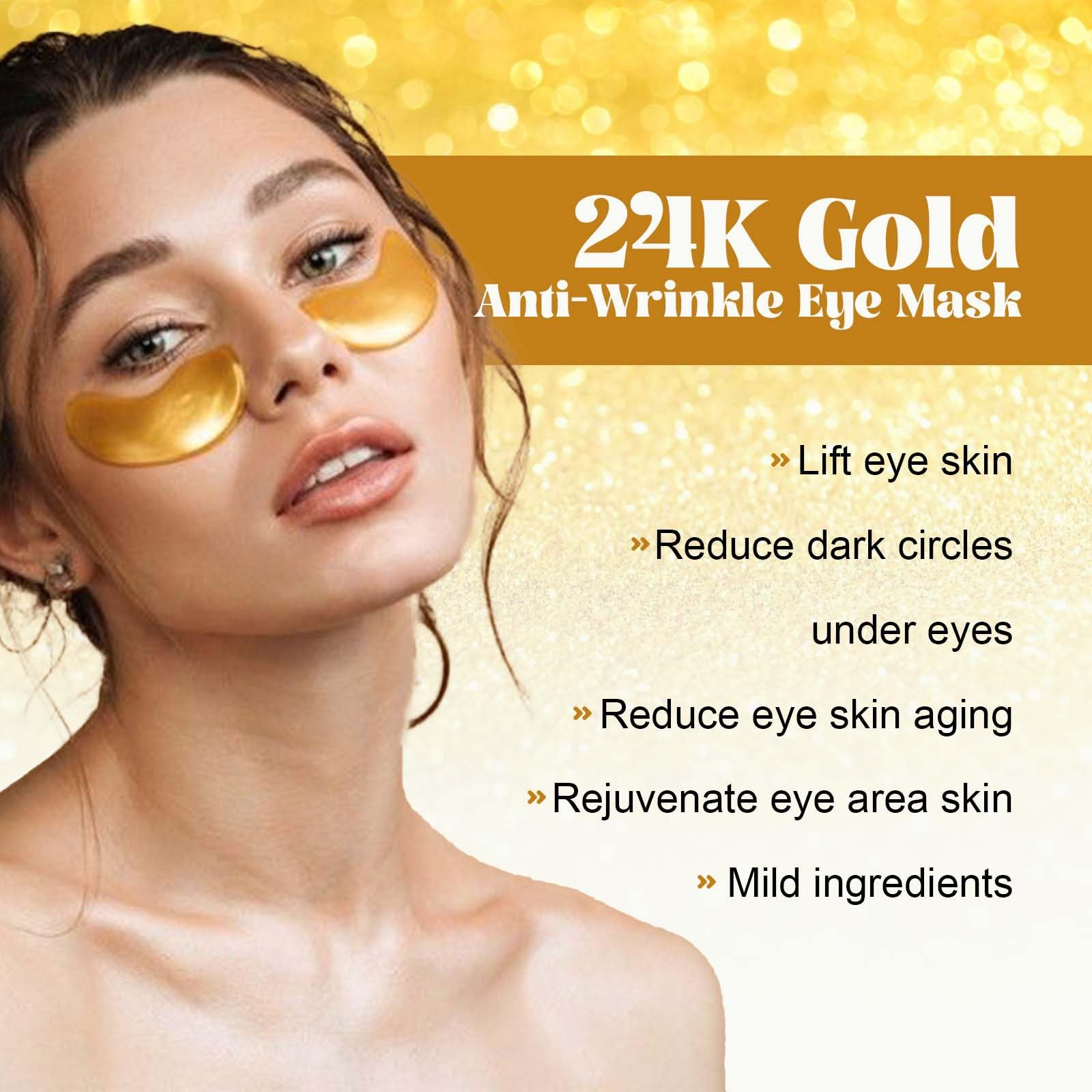 Masque Yeux Or 24K Anti-Rides, Patchs Anti-Cernes & Poches, 60 Pièces
