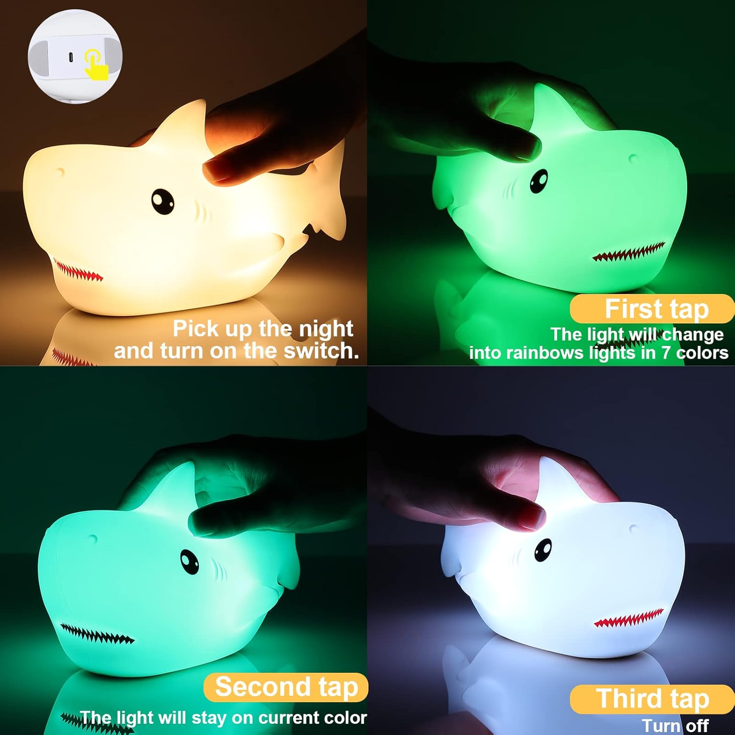 Tremdwoto Night Light for Kids, 7 Colors Shark Night Light Rechargeable Squishy Silicone LED Nightlight Lamp as Birthday Christmas Gifts for Baby Boys Children Toddlers Tween Girls Nursery - Image 5