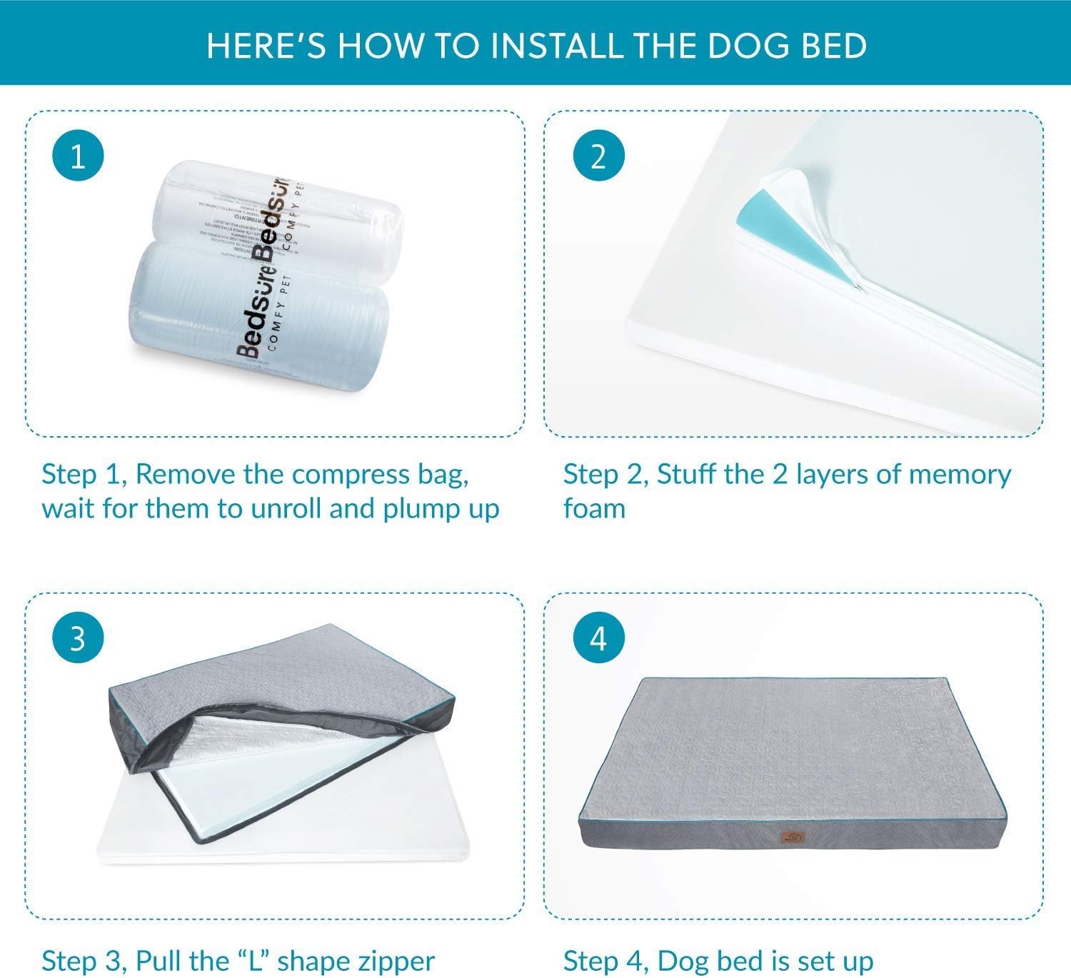 Bedsure Orthopedic Dog Bed for Extra Large Dogs - XL Memory Foam Dog Beds, 2-Layer Thick Pet Bed with Removable Washable Cover and Waterproof Lining (44x32x4 Inches), Grey : Pet Supplies