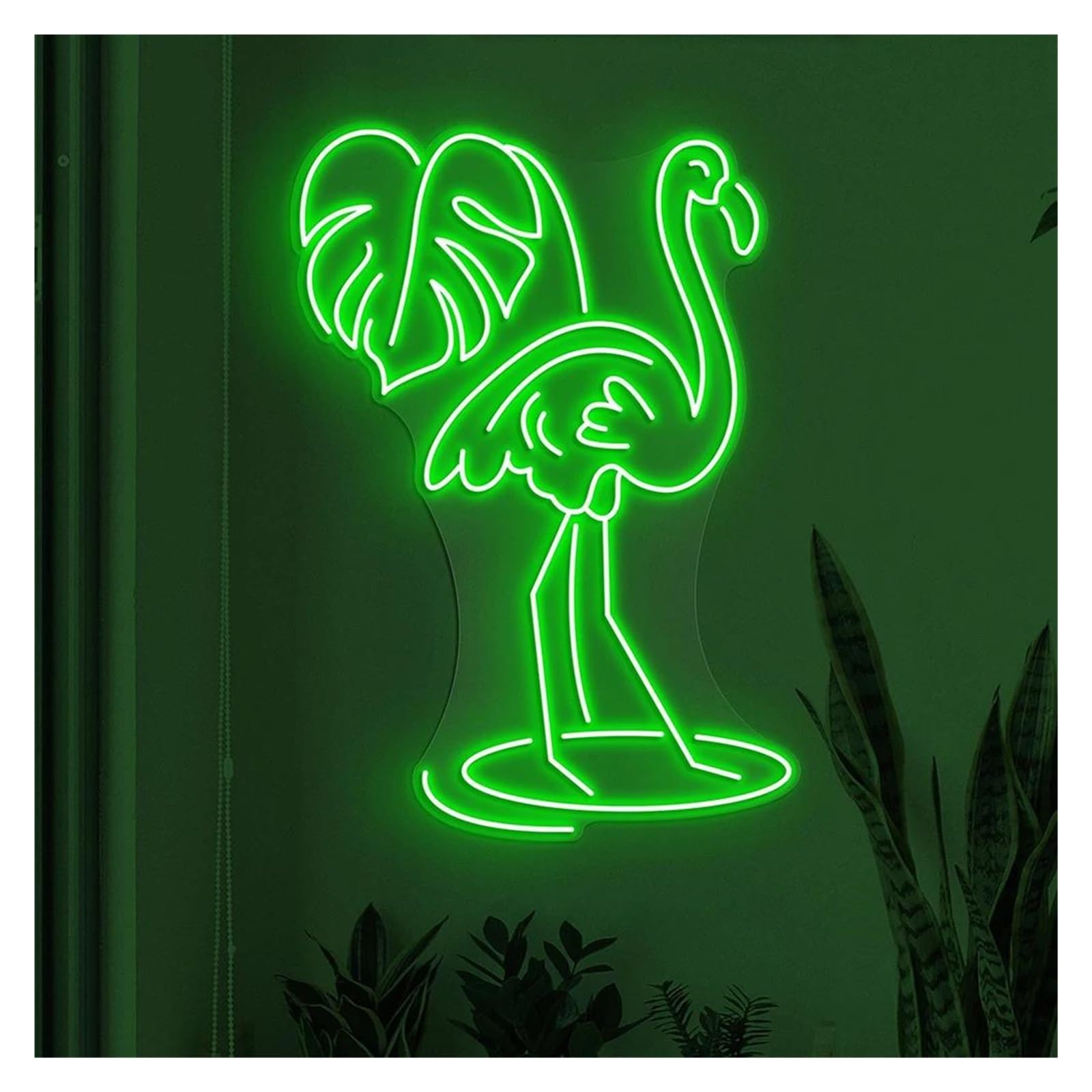 Shouxi B Sign Lamp Flamingo With Leaf Neon Sign Irds Shop Wall Decor Each Decoration(,55Cm)