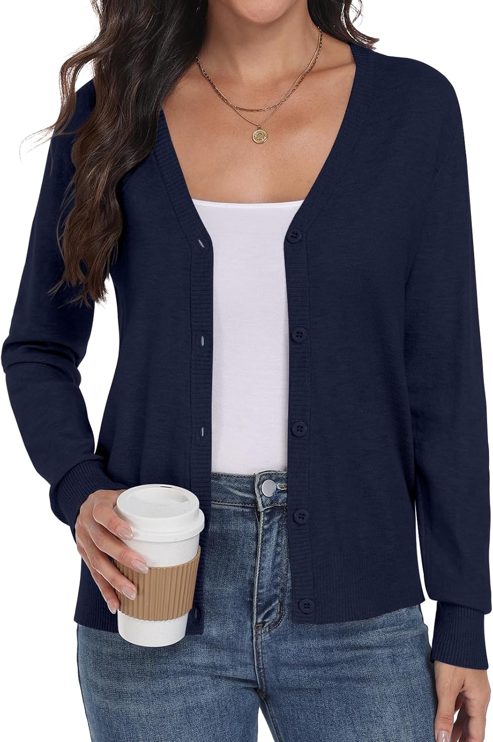 Yincro Womens Cardigan Lightweight Button Down Long Sleeve Knit V-Neck Soft Basic Cardigans Sweater