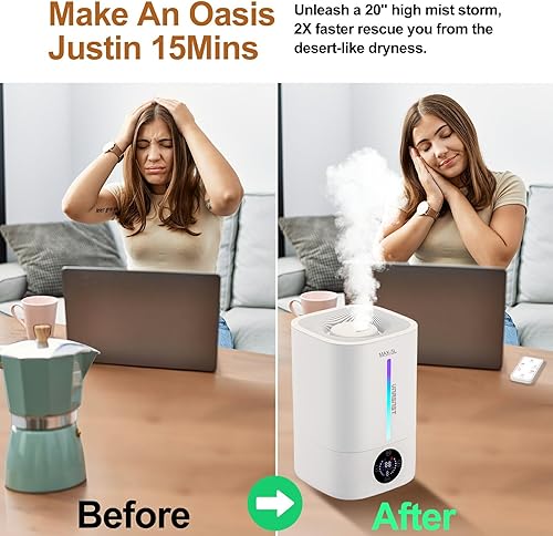 Miniatura 2 de VNASNST Humidificadores pequeños para dormitorio de bebé, hogar, humidificador ultrasónico inteligente de niebla fría de 5 litros, tiempo de