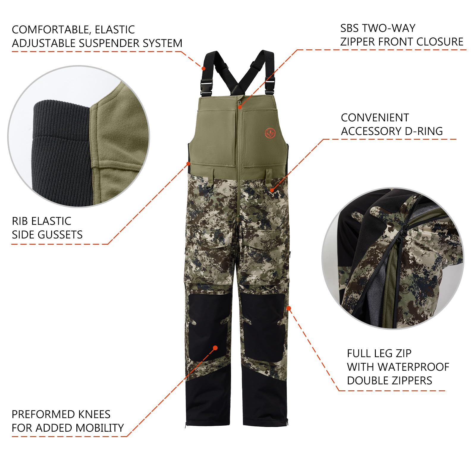 BASSDASH Splice II - Pantalones de pesca impermeables con aislamiento para hombre, diseño de camuflaje