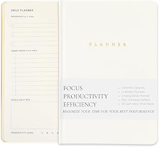 Productivity 3-month Planner, Undated Daily Weekly Monthly, White | Hardcover, Setting Guided Journal for Time Management, Habit Tracking, Self Care Organization, A5