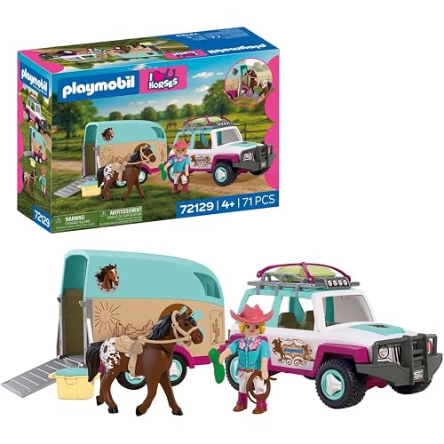 Playmobil | I Love Horses | Vehicle with Horse Trailer | Transport Set with Rider, Horse, Accessories & Moving Ramp | for Children Aged 4+ | 72129