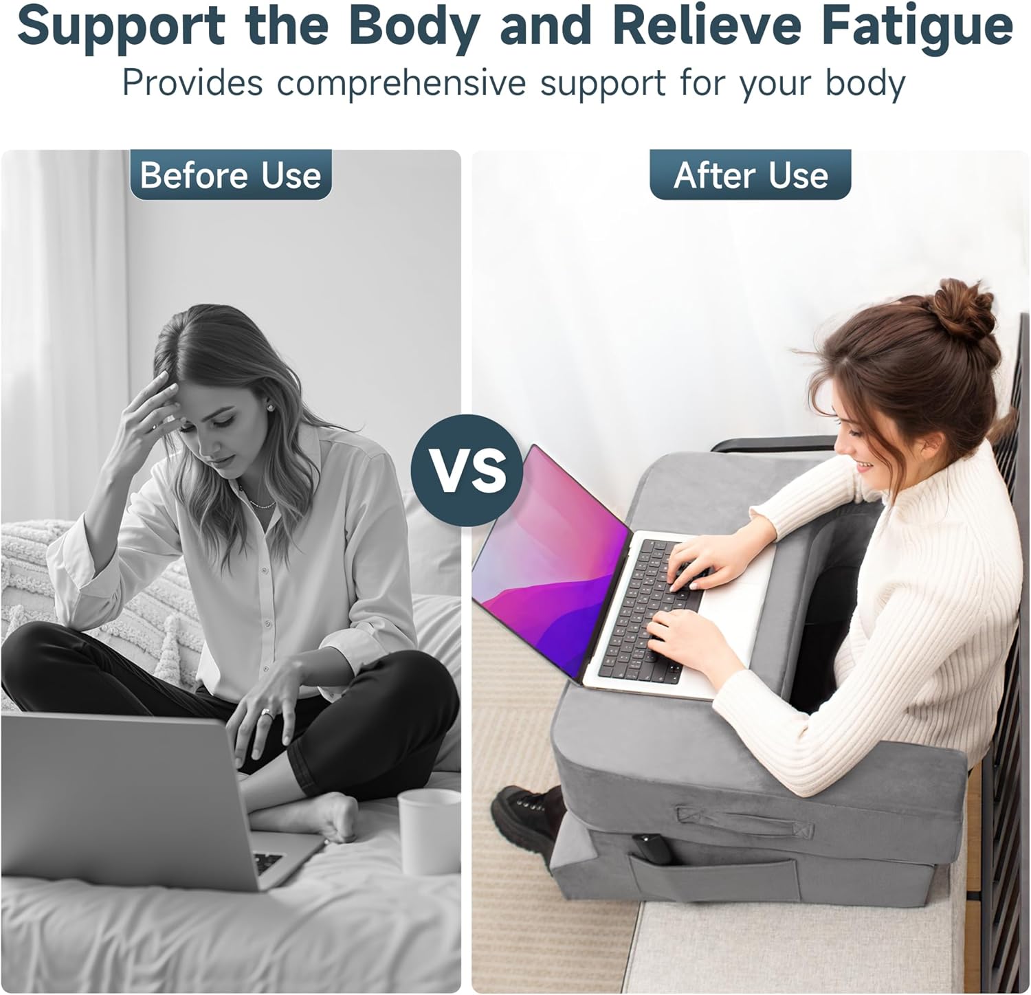 Reading Pillow for Gaming/Lap，Lap Pillow with Cup Holder for Reading, Working, Sitting in Floor Sofa, Lap Pillow with Cup Holder Pocket,Grey