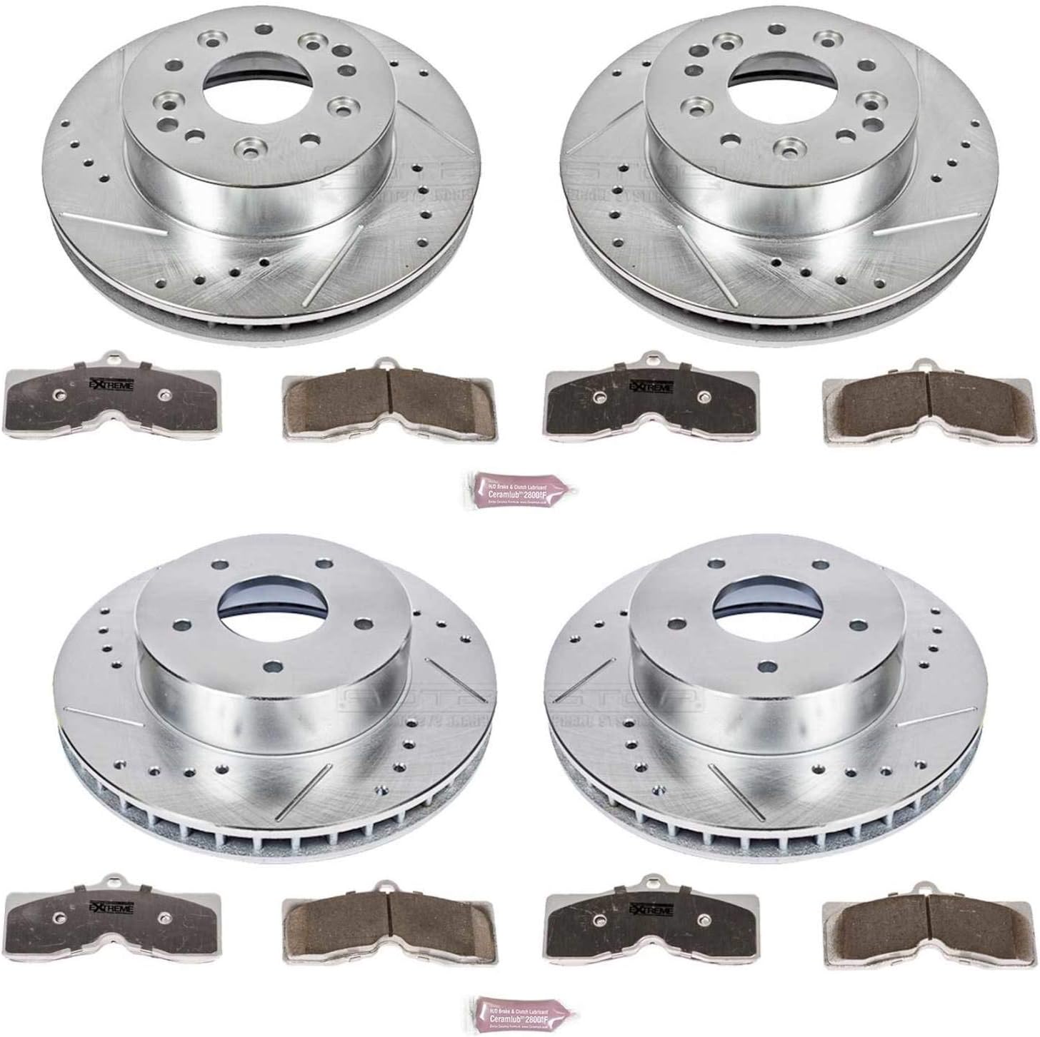 PowerStop Front and Rear Brake Kit For Chevrolet Corvette 1963-82 - Carbon Fiber Ceramic Brake Pads + Drilled & Slotted Rotors Upgrade, K2597-26