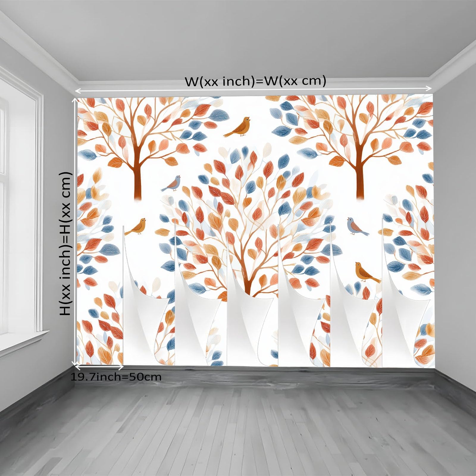 Tapeta ścienna Akwarela Drzewa Natura Ptaki na ścianę, Dekoracja domu Salon Sypialnia, Brązowy Pomarańczowy Druk HD, Artystyczny Design, Pokrycie ścienne, 400 x 280 cm