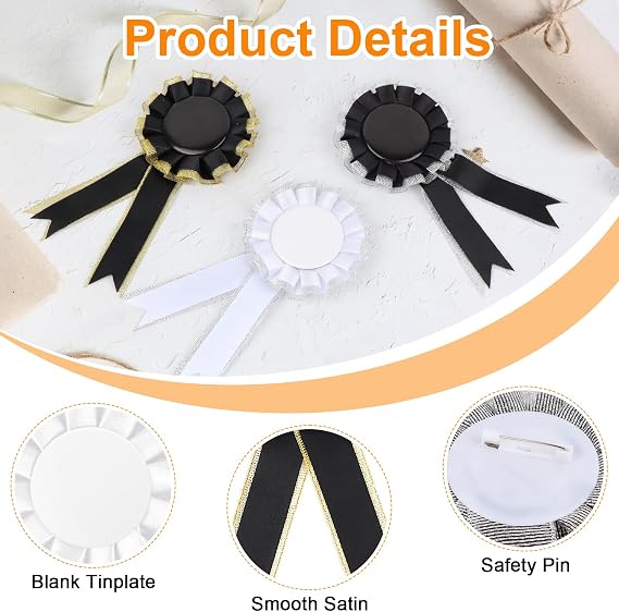 6 PCS Blank Prize Rosettes Decorations, Rainbow Satin Award Ribbons Rosette, Honorable Recognition Victory Rosettes, Tinplate Badge Pin Ribbon, Winner Rosettes for Competition Kids Party