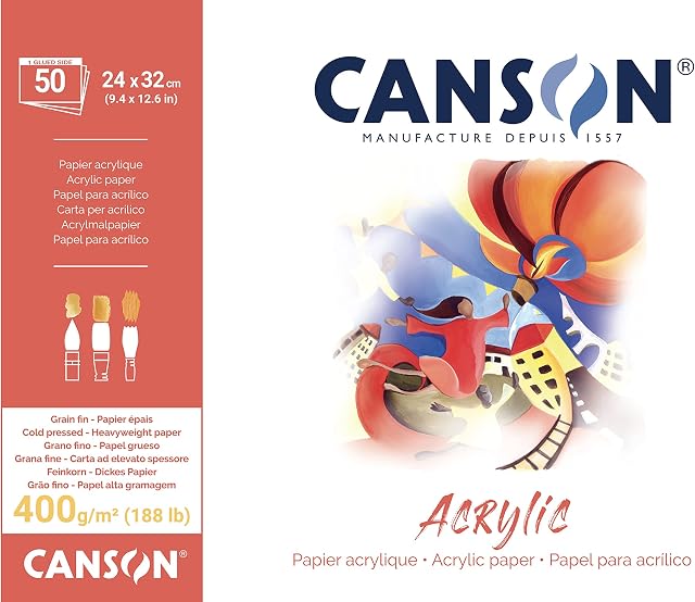 Canson Acrylic 400gsm paper pad including 50 sheets, size:24x32cm, fine grain texture