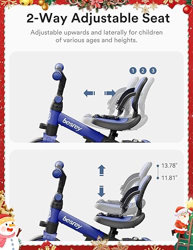 Miniatura 7 de besrey Bicicleta 5 en 1 para niños pequeños con mango de dirección para padres para niñas y niños de 1 a 3 años, triciclo plegable para niños,