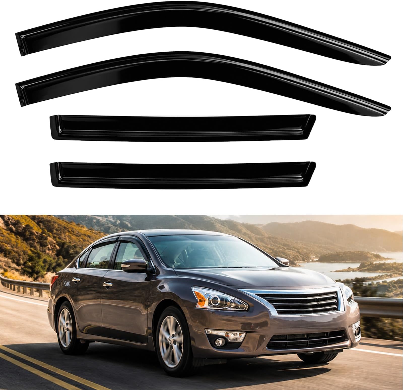 4PC Rain Guards for 2013-2018 Nissan Altima Window Visors for 13-18 Altima Deflectors Sun Shades Vent Tape On Out Channel