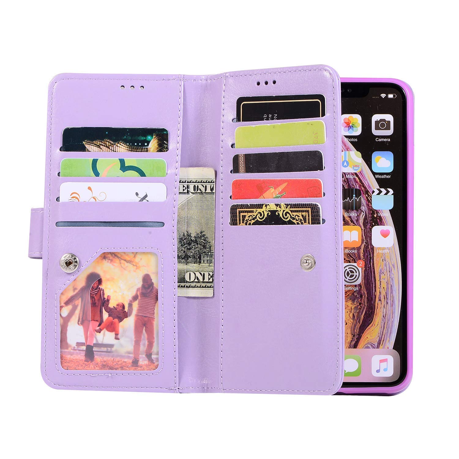 Uposao Flip Wallet Case Für Huawei P30 Pro – Mit Reißverschluss, 9 Kartenfächern, Magnetverschluss & Stylus, Lila Glitzer