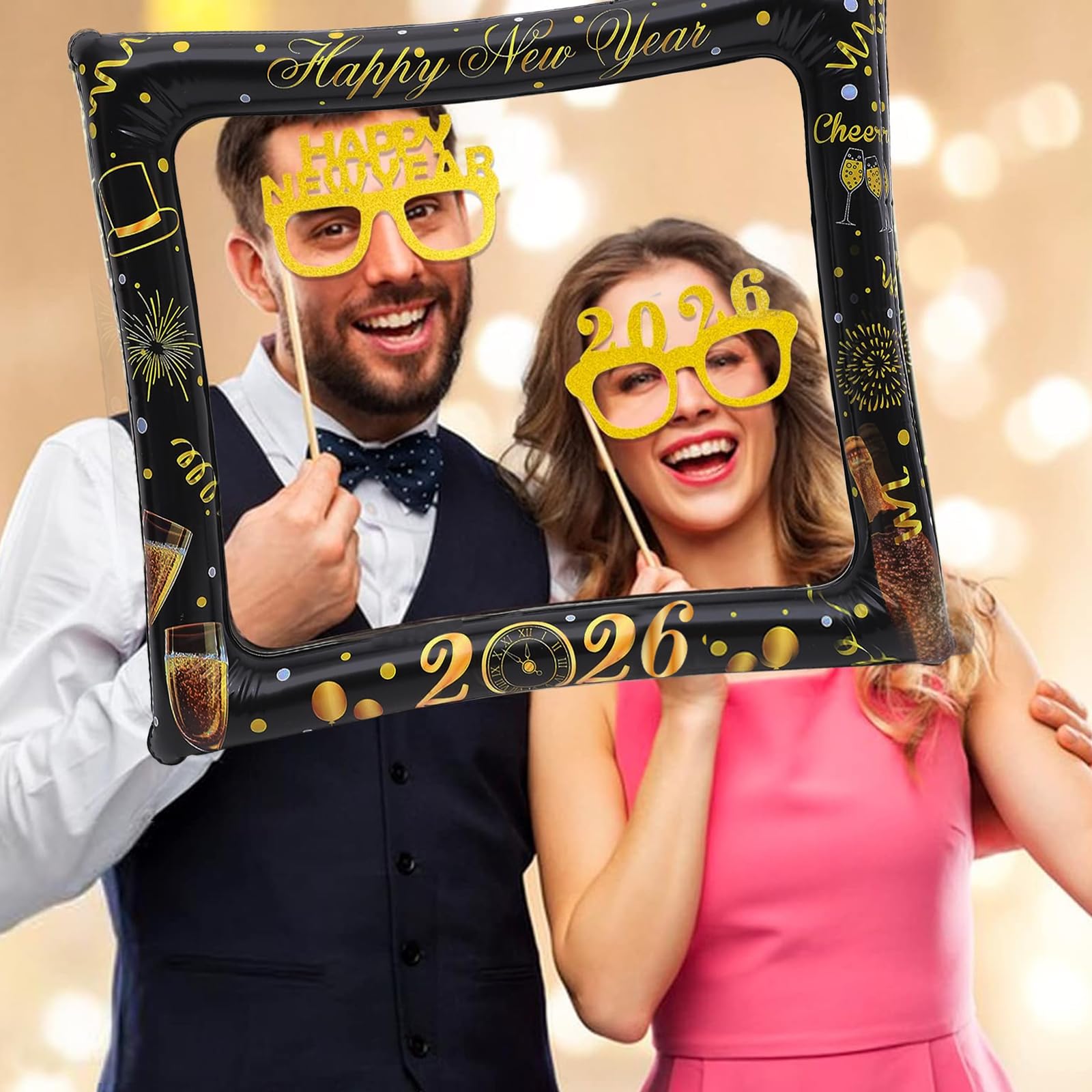 LMSHOWOWO Coloré Nouvel An Cadre Photo Gonflable, Haute Qualité 2026 Nouvel An Photo Booth Props, 2026 Selfie Cadre Photo, Pour Le Nouvel An