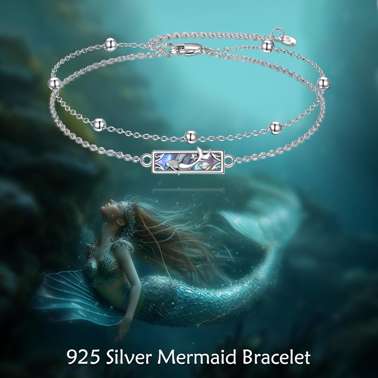 VONALA Mermaid Bracelet 925 Sterling Silver Abalone Shell Ocean Jewelry Gifts for Women Mother Friends - Image 3