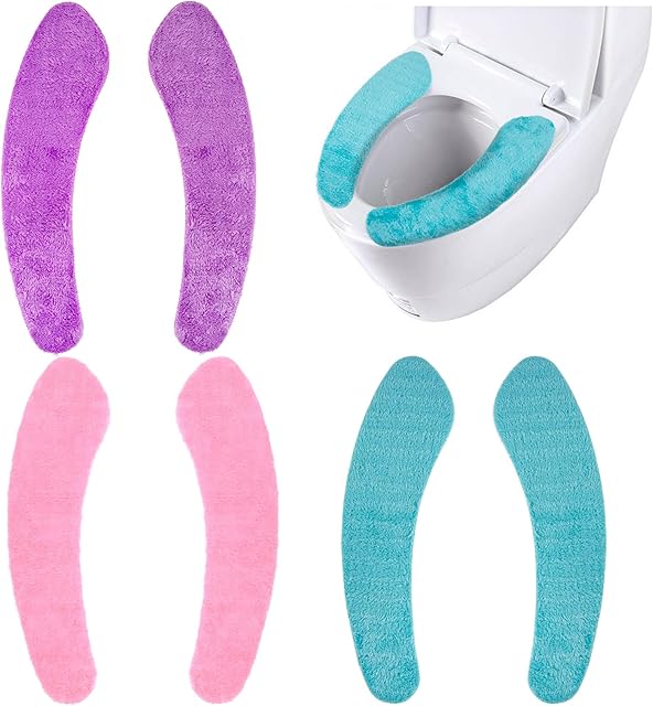 3 Pairs Padded and Thickened Soft Plush Toilet Seat Covers, Self-adhesive Toilet Pads Soft Warmer Bathroom Toilet Cushion Portable Washable Universal for Pregnant Woman and Elderly