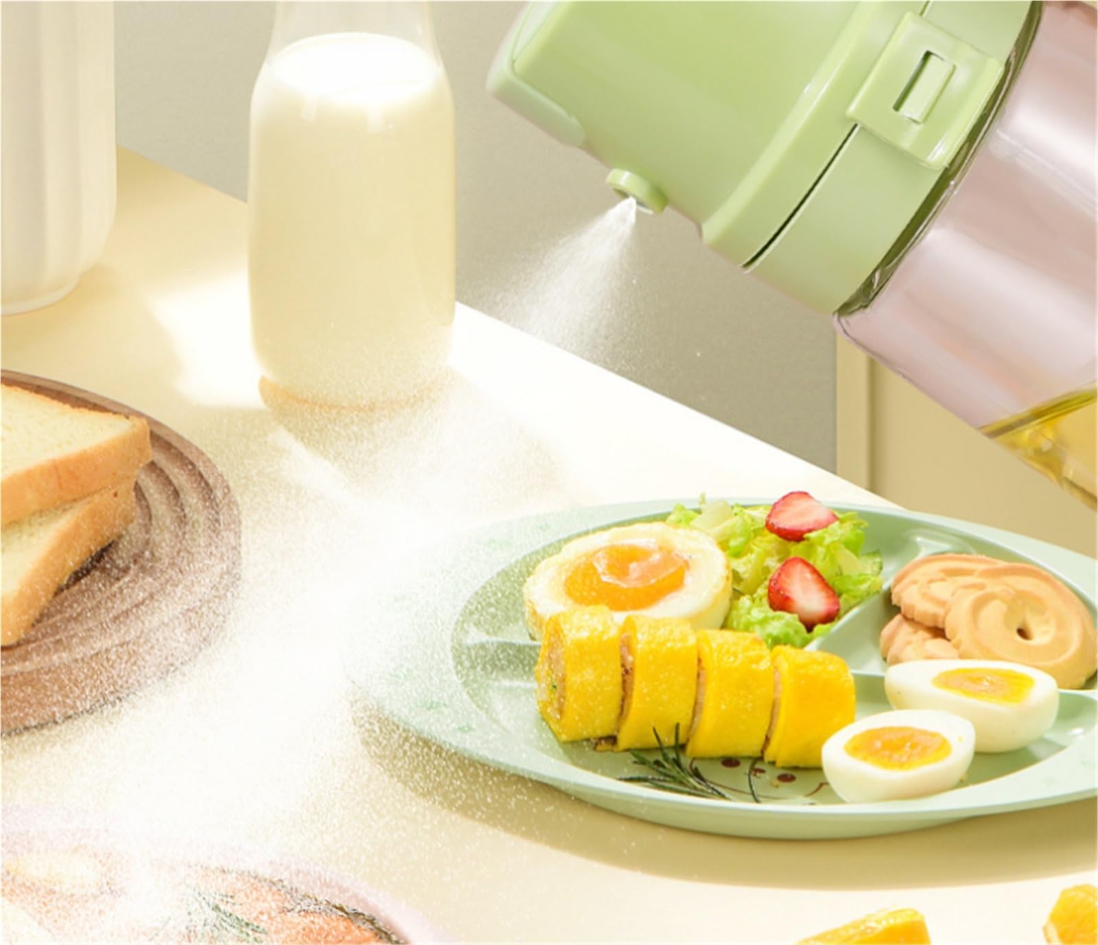 Dozownik do Oleju Kuchennego Rozpylacz Oleju 2 W 1 Typu Push-type Dozownik Odpowiedni Do Gotowania, Frytkownicy Powietrznej, Pieczenia Dozownik Octu i Oleju(Grün)