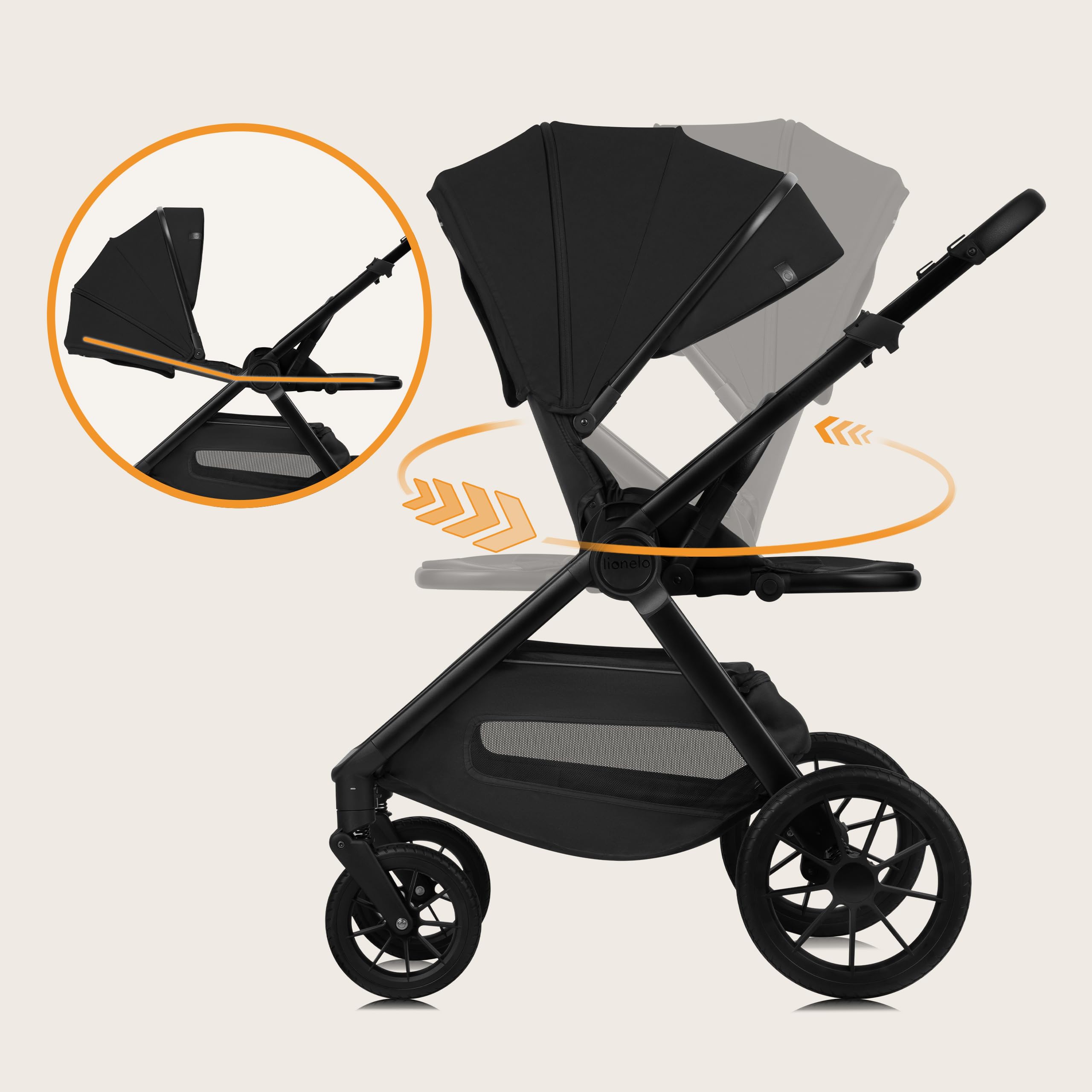 Lionelo Layla Kinderwagen 3 in 1 (0-4 Jahre, 0-22 Kg) Reisesysteme Set mit Babyschale I-Size 40-87 Cm, Babywanne und Sportsitz, Liegeposition, Federung, PU-Räder, UPF50+ Verdeck