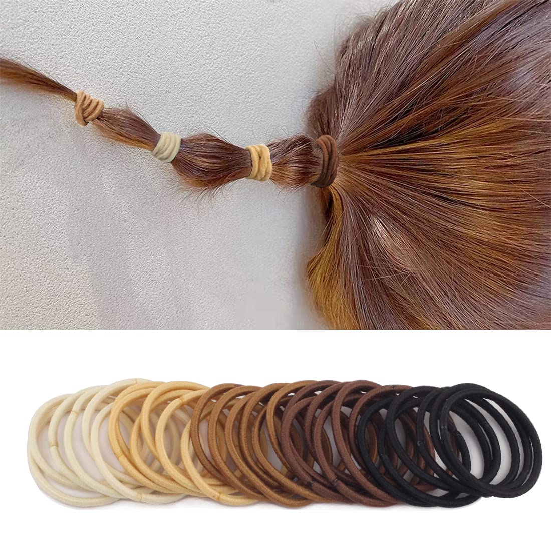 Corbatas para el pelo de bebé Niñas sin metal, gomas para el pelo (2 mm x 2,5 cm), color negro