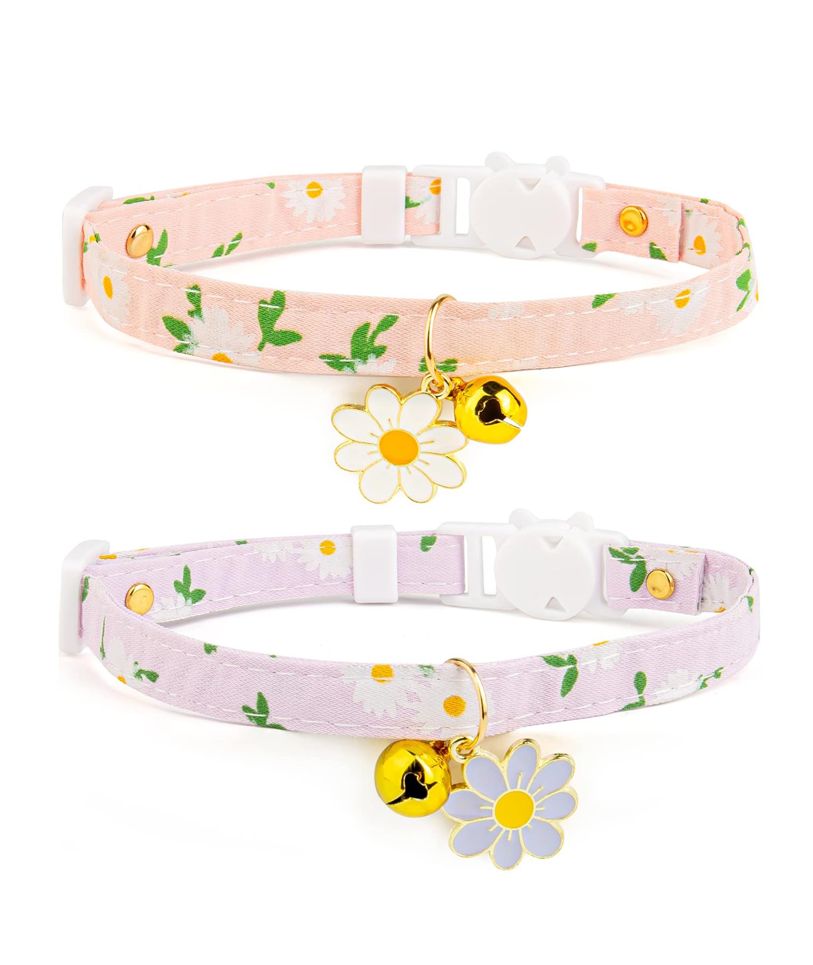 2 Pcs Cat Collar with Bell, Cat Belt, Flower Cat Collar with Bell Indoor & Outdoor Use Cat Collar with Name Tag Adjustable for Female Girl Cats Male Boy Cats