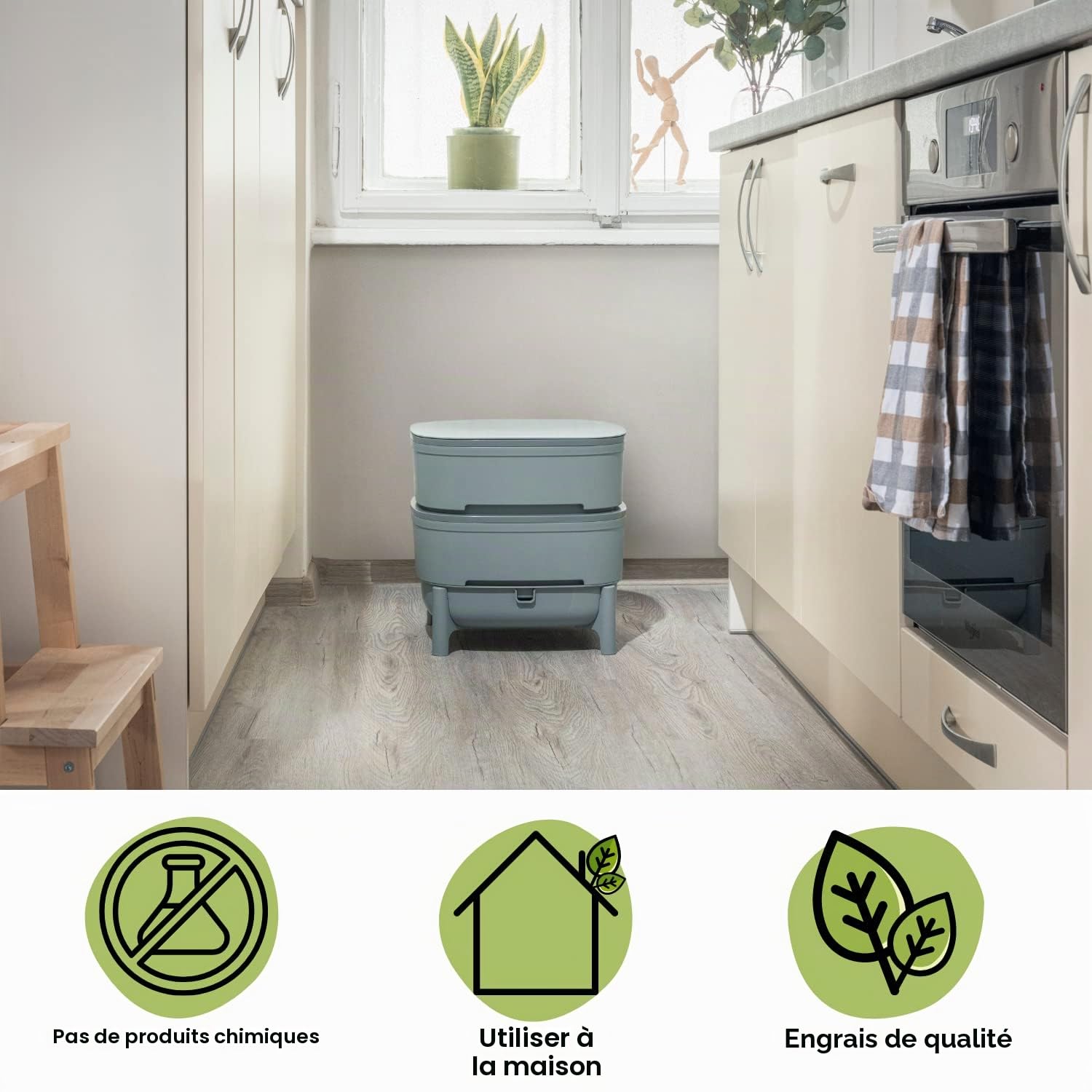 Economy Vermicompost pour Cuisine et Balcon – Boîte à vers Design en Plastique 100% recyclé – Vermicompost comme Ferme à vers avec 2 Bols – Volume 30 l, Gris