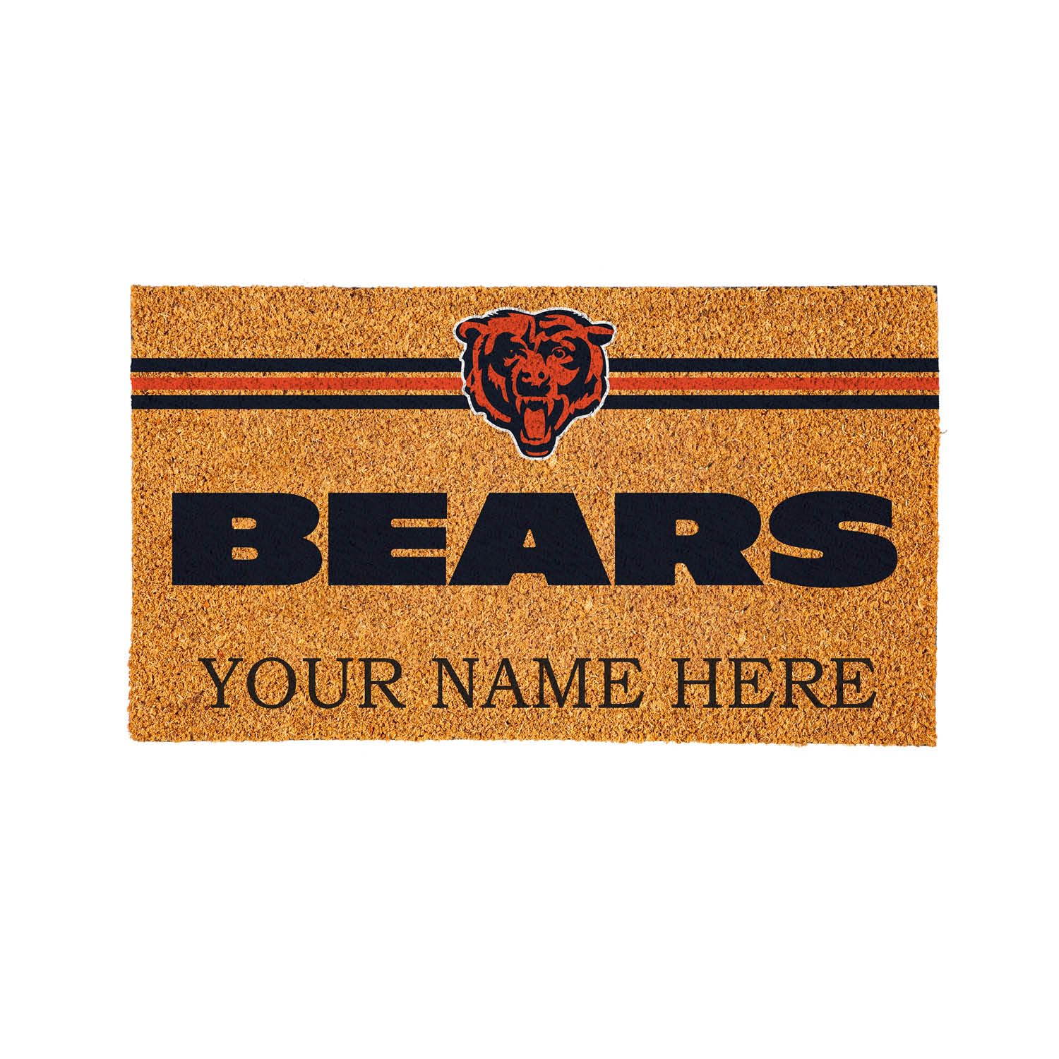Team Sports America NFL Chicago Bears Personalized Coir Door Mat, 18 x 30 Inches Custom Name Doormat with Non Slip Back, Front Door Welcome Mats
