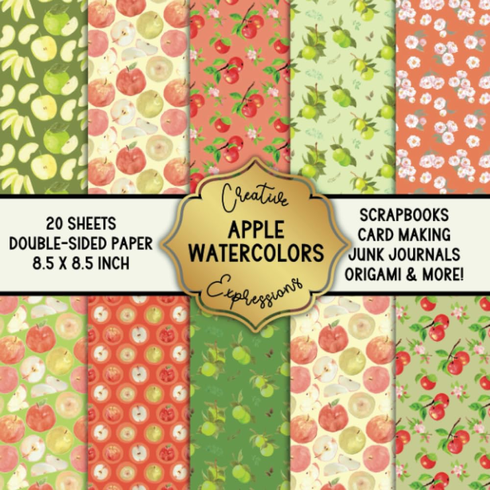 Apple Watercolors Patterned Double-Sided Craft Paper, 8.5" Square: Decorative Specialty Paper for Scrapbooks, Junk Journals, Origami, Cardmaking