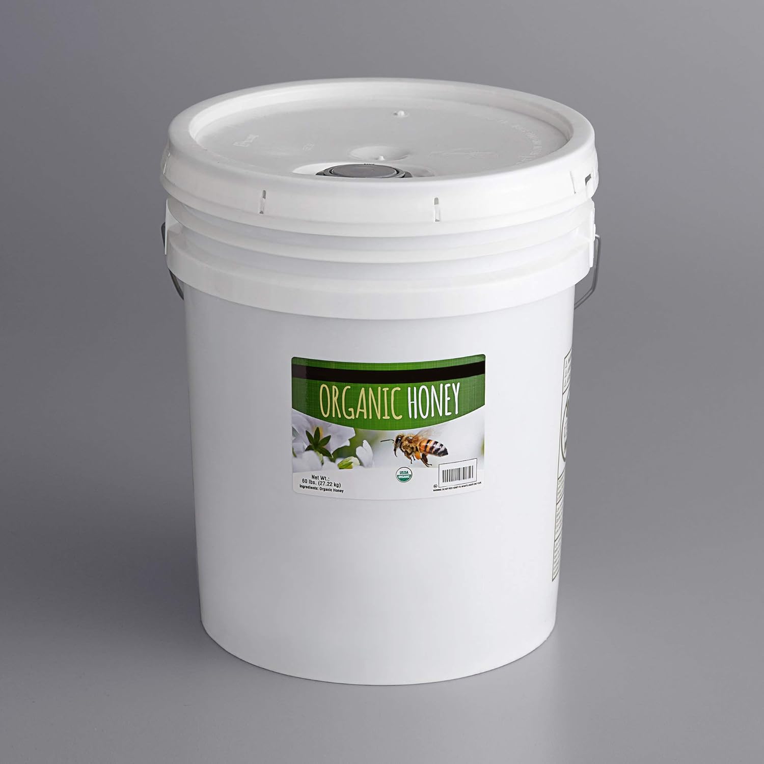 60 lb. Organic Wildflower Honey. Perfect to use in coffee shop, cafe, bakery, restaurant, diner, hotel, home.