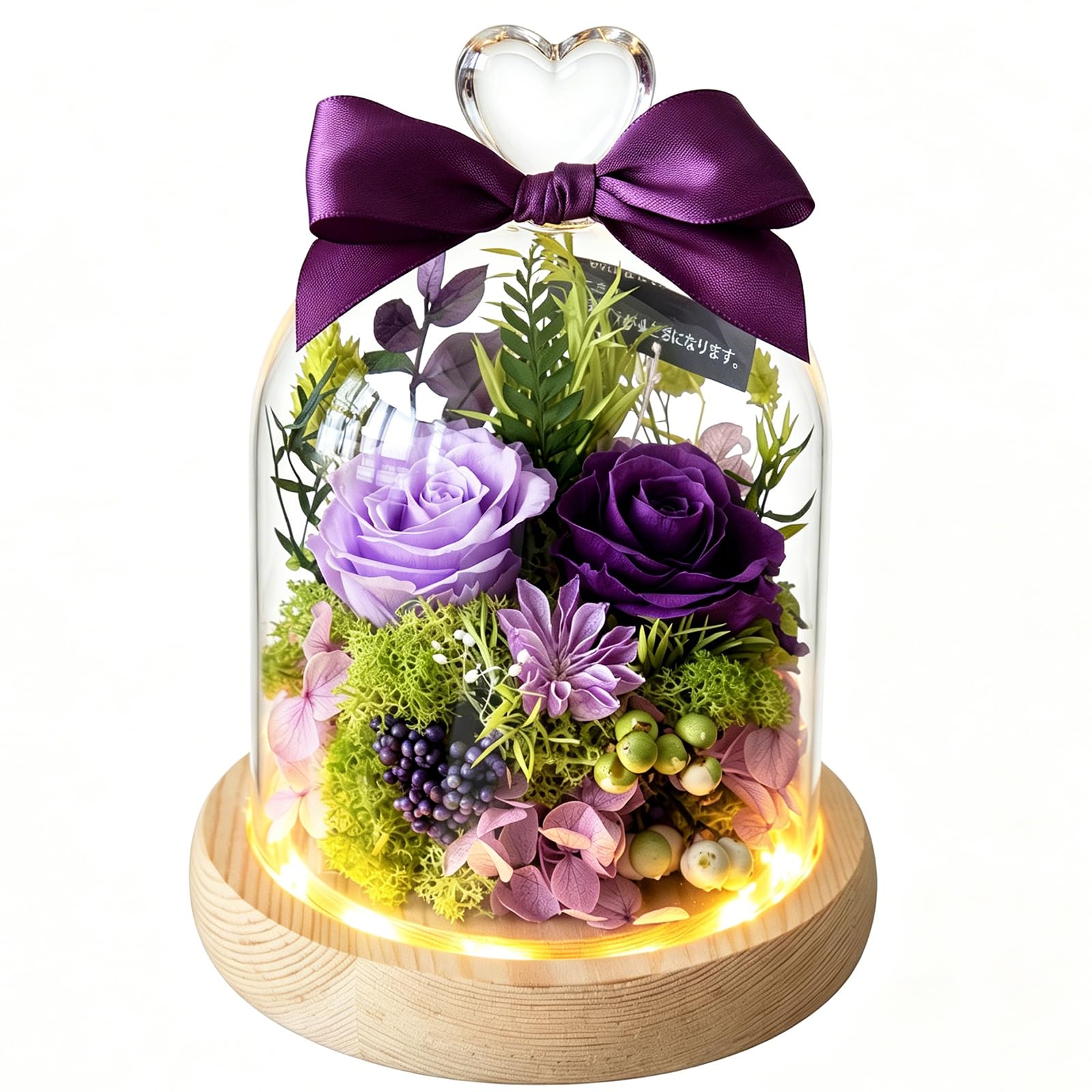 Strackvial Preserved Rose in Glass Dome with LED, Forever Flowers, Birthday Gifts for Mom, for Women, Anniversary Valentine's Day Gifts for Her Wife Grandma, Home Decor (Purple)