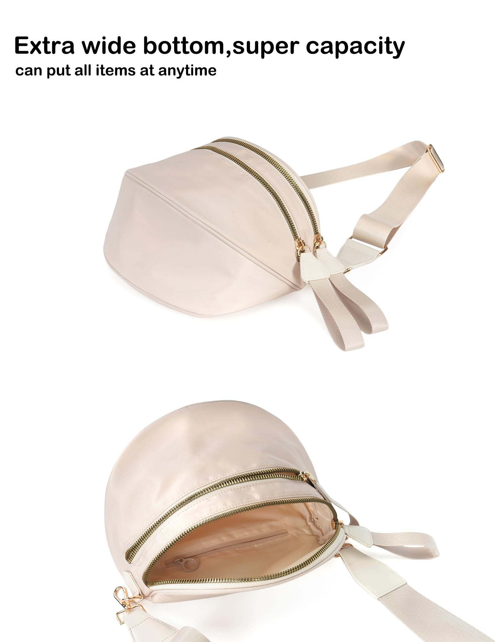 FEIBOON Spacious Nylon Crossbody Bag Bum Bag Handbags Wallets Purses Trendy Shoulder Bag for Women (beige) view 6